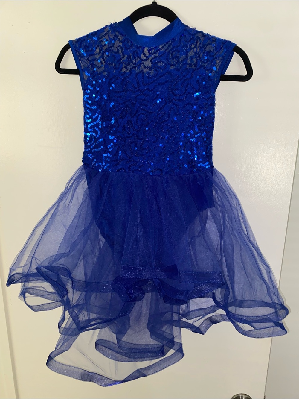 Blue Sequin Tulle Kids Dance Costume Dress
